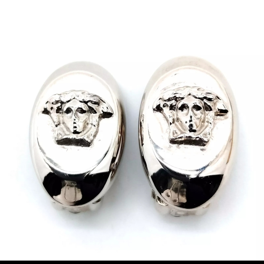 Gianni Versace Silver Clip on Earrings Vintage Silverplated EUC